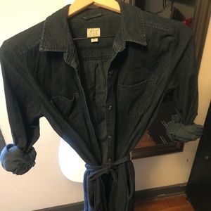 Denim Long Sleeve Tie Waste Dress